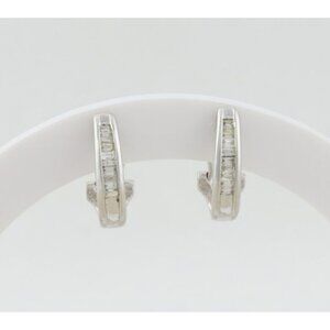 14k White Gold Natural .25 carats total Diamond Earrings 5/8" Hoops